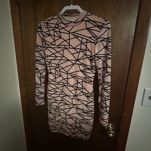 Geometric Patterned Pink and Black Dress